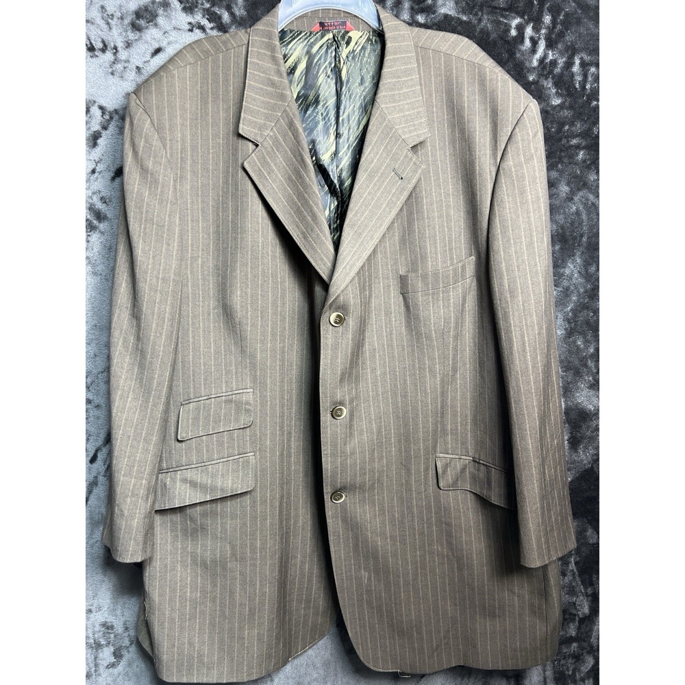 Vintage T Fusion Blazer Mens 54R Olive Pinstripe Y2K‎ Suit Jacket